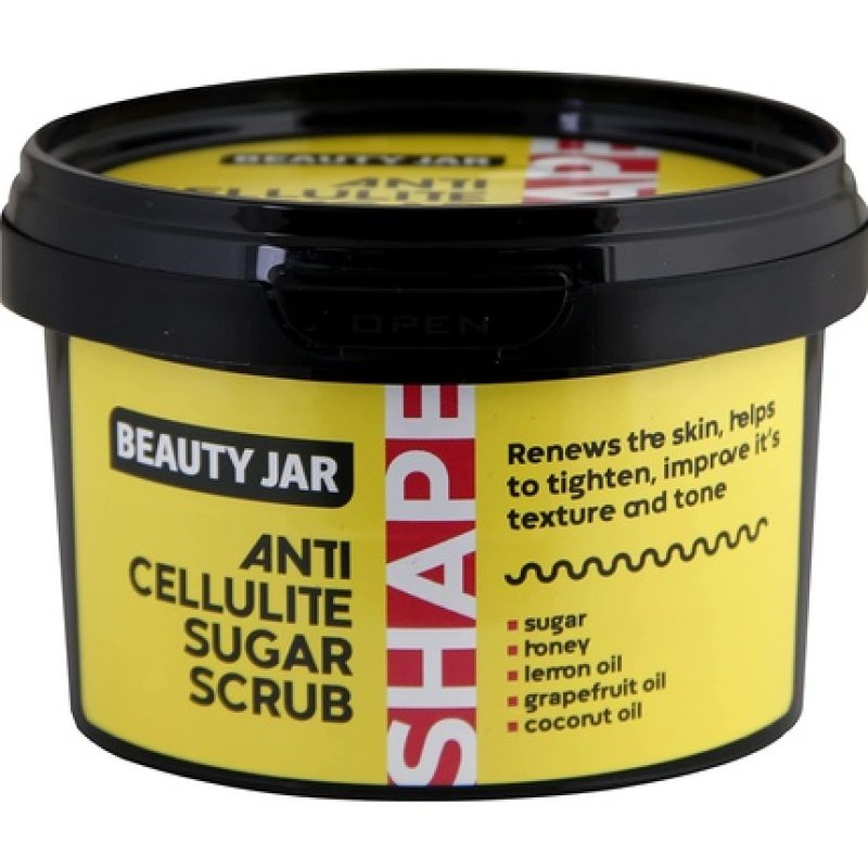Beauty Jar SHAPE Anti-Cellulite Sugar Scrub 7.05 Oz (250g) with Sugar, Honey, Lemon and Grapefruit Oil, Coconut Oil