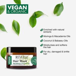 Revuele Hair Mask 360ml Vegan and Organic Moisturizing Smoothing Treatment for Dry, Damaged, and Brittle Hair with