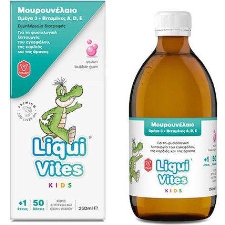 Vican Liqui Vites Kids Dietary Supplement With Cod Liver Oil Omega 3 Vitamins A D E - 250ml
