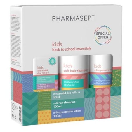Pharmasept Kids X-Lice Protective Lotion 100ml, Soft Hair Shampoo 400ml, And Extra Mild Deo Roll-On 50ml