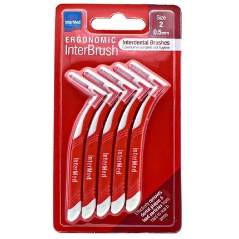 Intermed Intermed Ergonomic Interbrush Interdental Brushes With Handle 0.5mm Red Size 2.5 Pieces