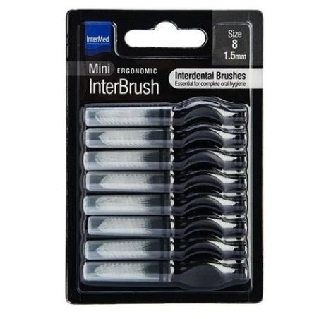 Intermed Intermed Ergonomic Mini Interdental Brushes With Black Handle - Size 8 1.5mm - 8 Pieces