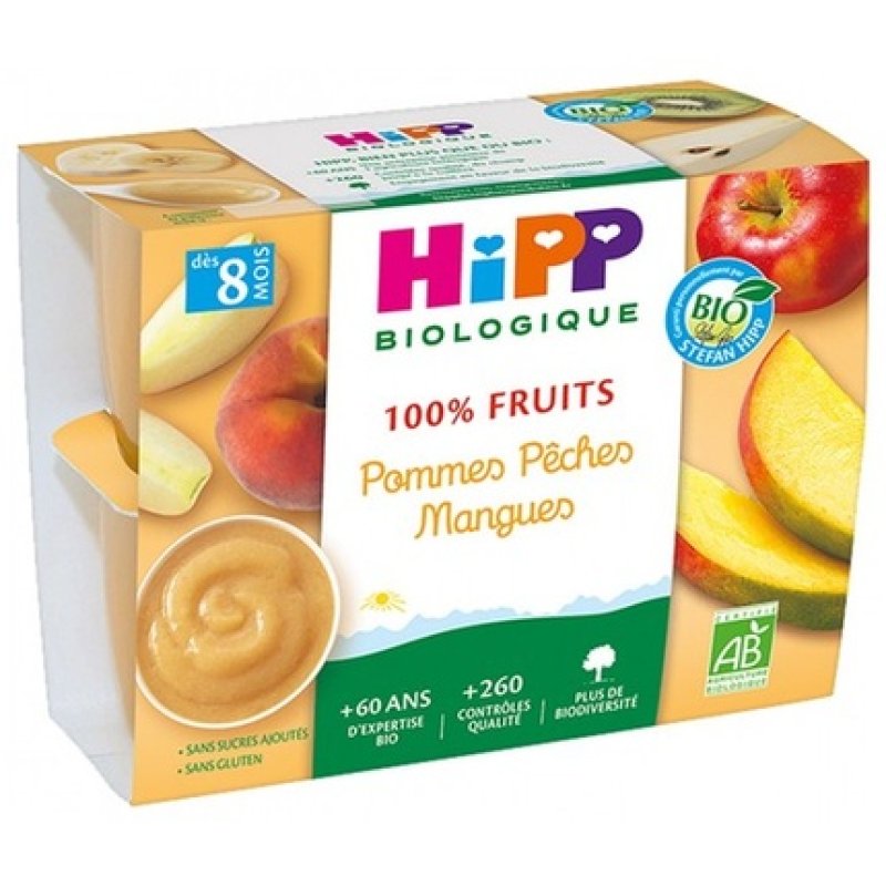 Hipp 100% Fruit Apple Peach Mango Organic Baby Food 4 Jars