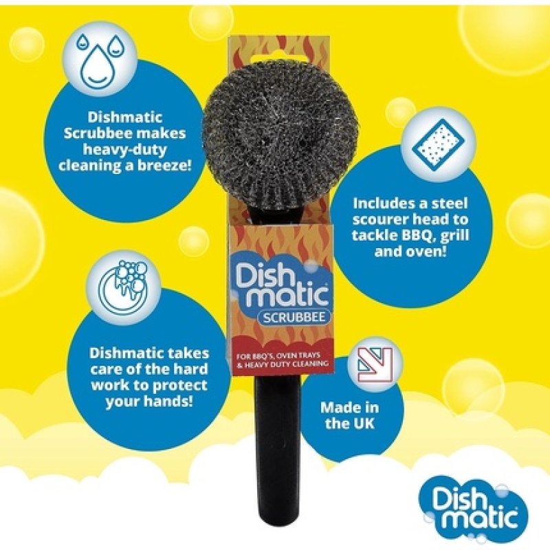 Dishmatic Scrubbee Stainless Steel Scourer for BBQ Grill Oven Kitchen with Easy-Grip Handle