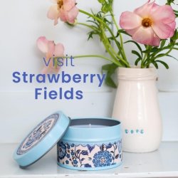 Cath Kidston Strawberry Fields Candle in Blue Tin 100g