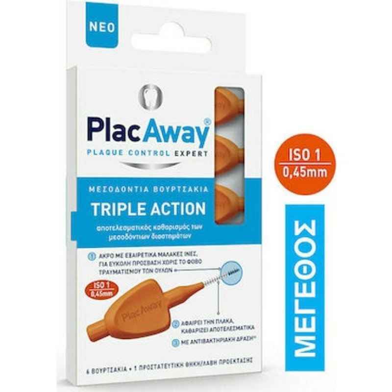 Plac Away Triple Action Interdental Brushes 045mm In Orange - 6 Pieces
