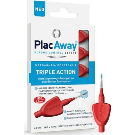 Placaway Triple Action Interdental Brushes 05mm In Red Color - 6 Pieces