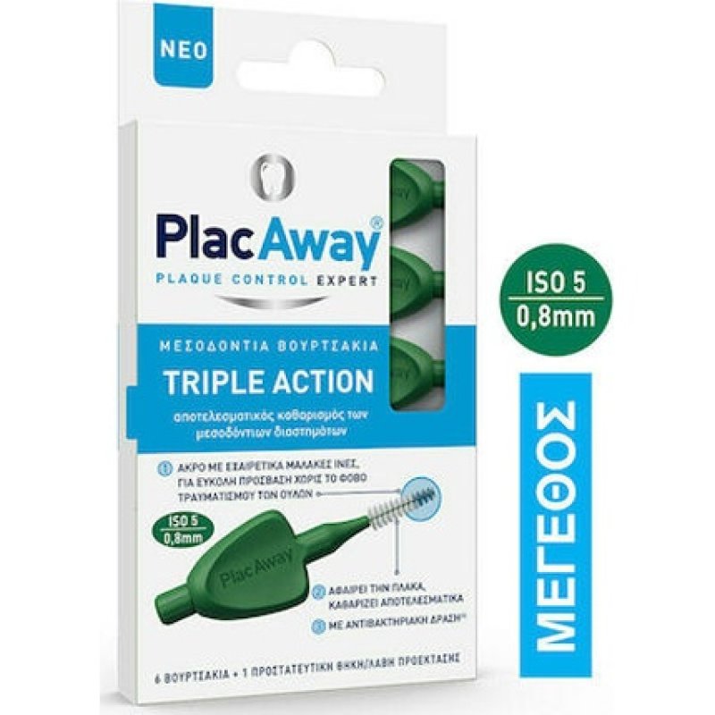 Placaway Triple Action Interdental Brushes 08mm In Green - 6 Pieces