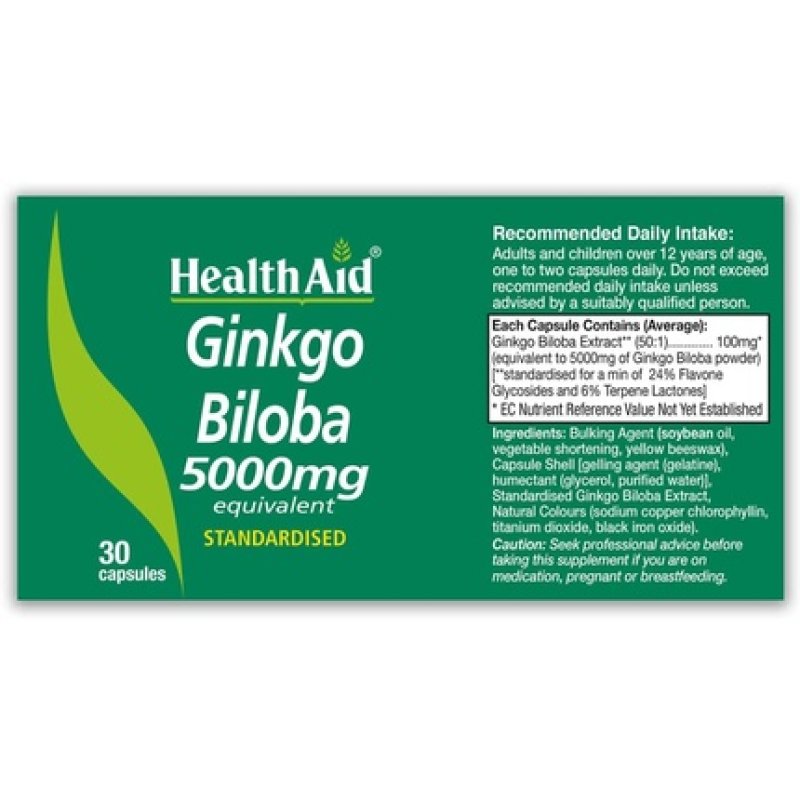 HealthAid Ginkgo Biloba Extract 5000mg 30 Capsules