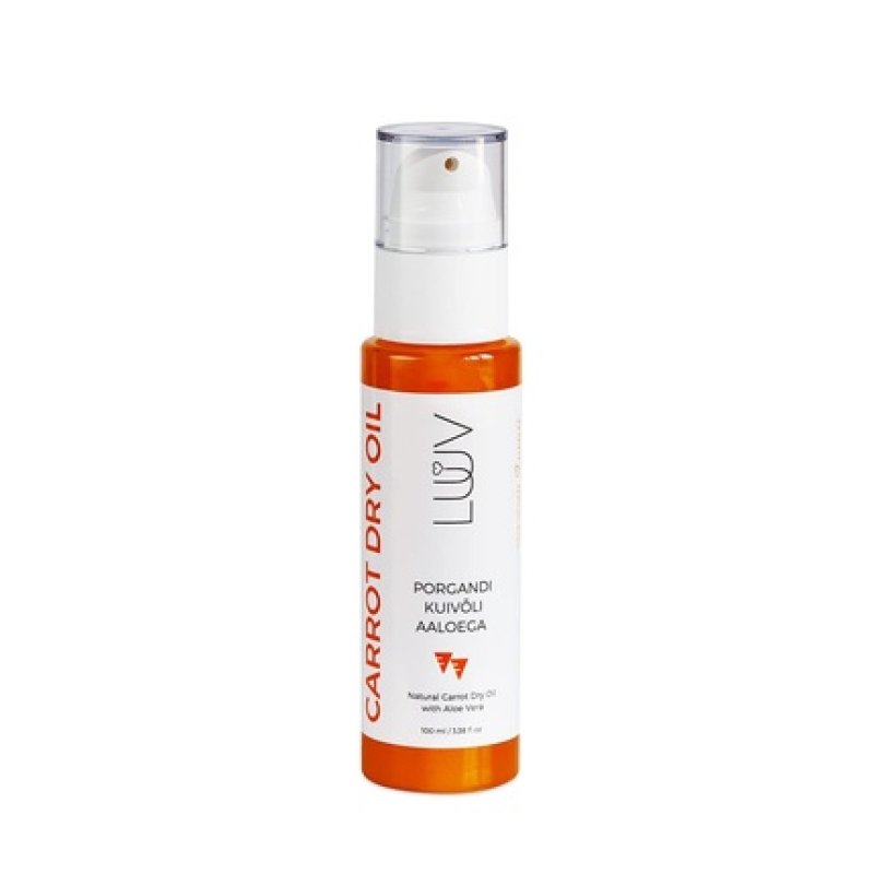 LUUV Carrot Dry Oil 100ml 3.38 fl oz with Organic Aloe Vera for Moisturizing the Whole Body Full of Vitamins Glowing