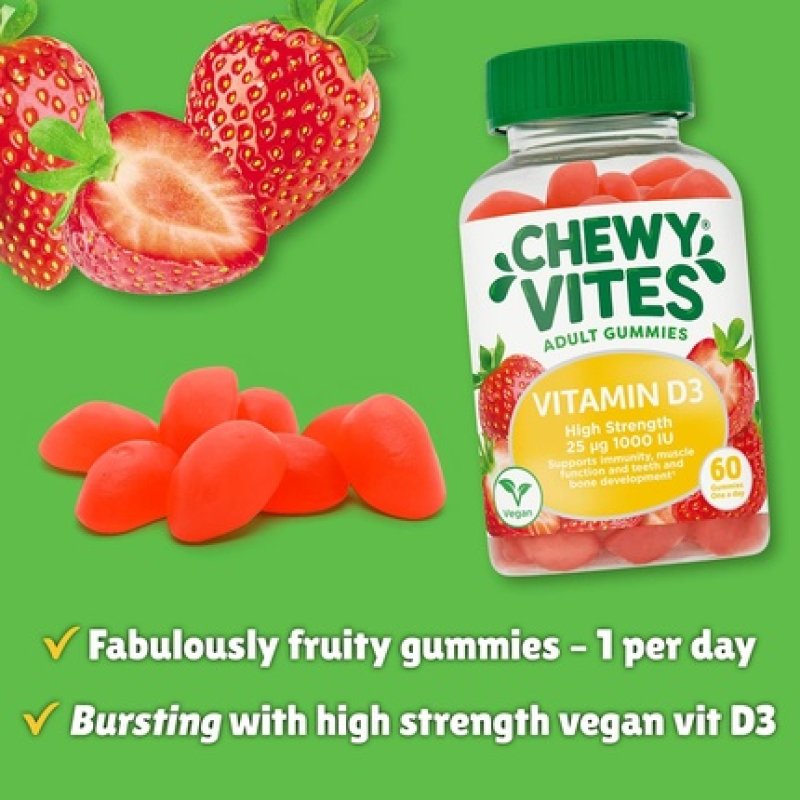 Chewy Vites Adults High Strength Vitamin D3 60 Gummy Vitamins 25mcg 100 IU