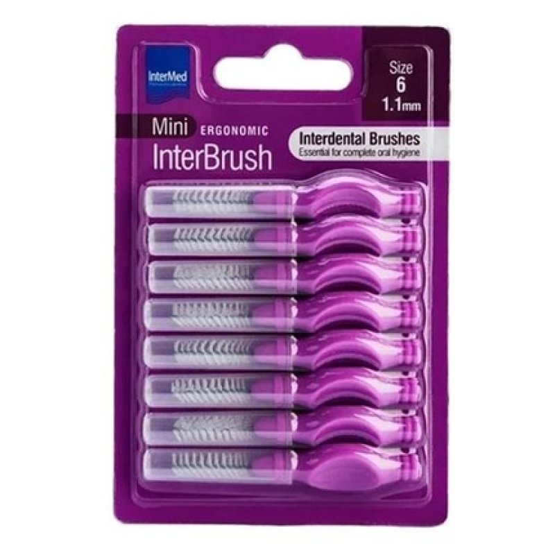 Intermed Ergonomic Mini Interdental Brushes With Handle Purple 8 Pieces Size 6 - 1.1mm