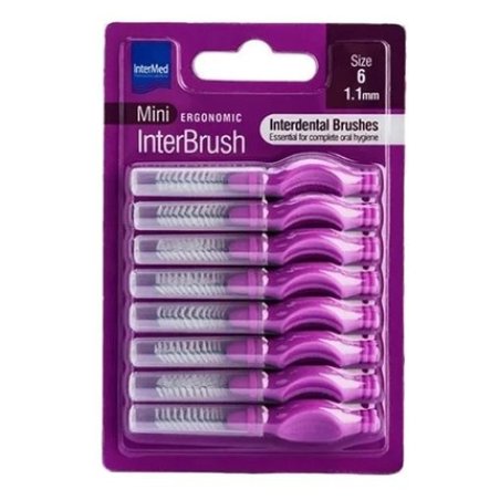 Intermed Ergonomic Mini Interdental Brushes With Handle Purple 8 Pieces Size 6 - 1.1mm