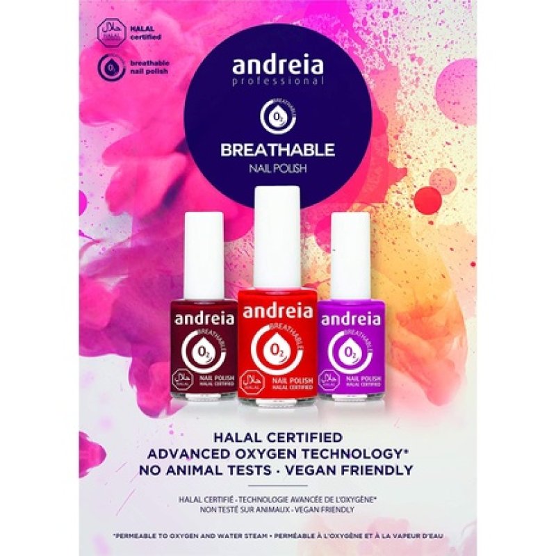 Andreia Halal Breathable Nail Polish Glossy Water Permeable Vegan and Cruelty-Free 10.5ml B8 Pink