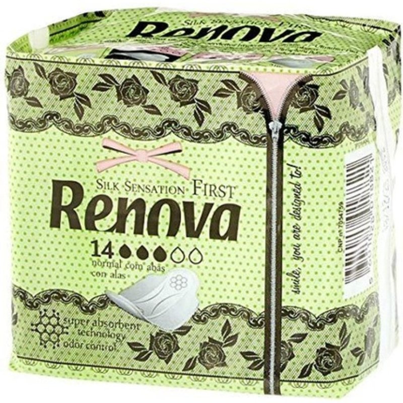 Renova First Normal Compresses with Wings 14 Compresses Ultra Thin and Super Absorbent
