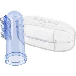 Babyono Baby Finger Toothbrush Silicone Finger Teeth Cleaning Dental Care Set with Storage Box Blue