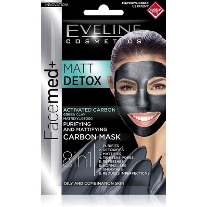 Eveline FaceMed Cleansing Mattifying Carbon Mask 8in1 Mat Detox 2x5ml