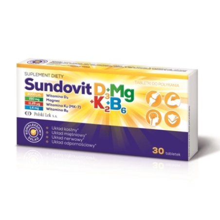 Sundovit Vitamin D3, Magnesium, K2 & B6 Supplement - 30 Tablets