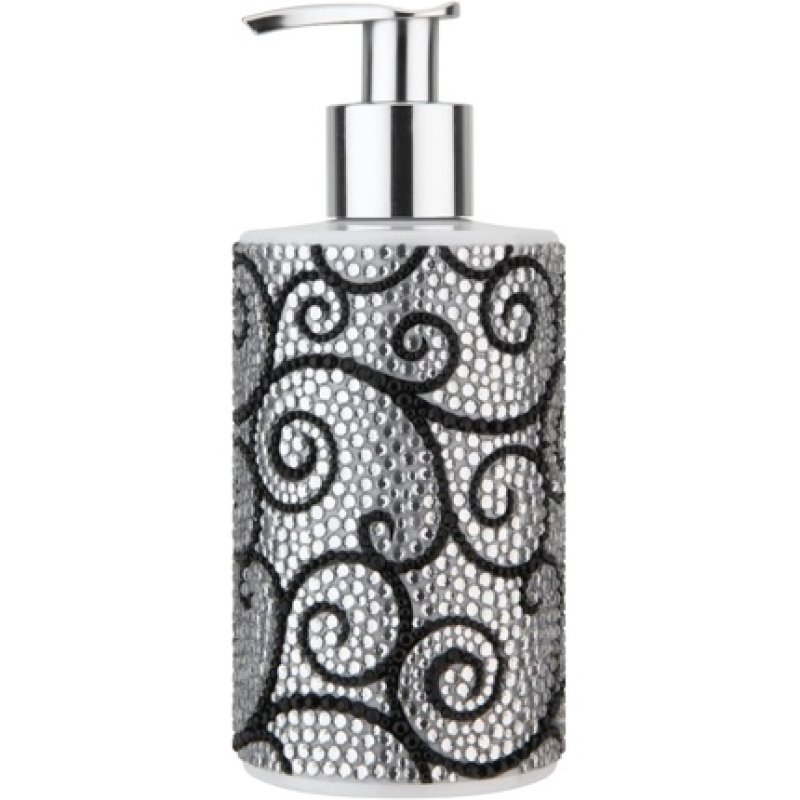 Soap Dispenser Cream Soap Filled 250ml Silver-Black With Stones Vivian Grey