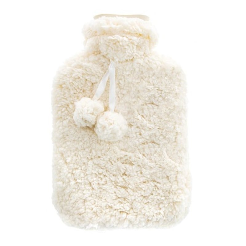 Ks Brands Teddy Fur Hot Water Bottle 2 Litre Cream