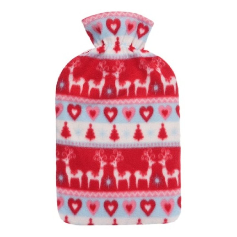 Ks Brands Fairisle Hot Water Bottle 2 Litre Red & White