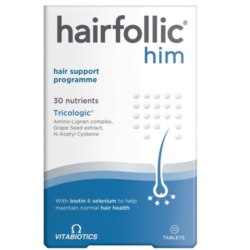 Vitabiotics Hairfollic Him Dietary Supplement Supporting Healthy Hair 30 Tablets