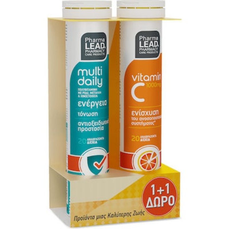 Pharmalead Multi Daily Vitamin C 1000mg - Energy Support With Orange Flavor, 2 Tablets