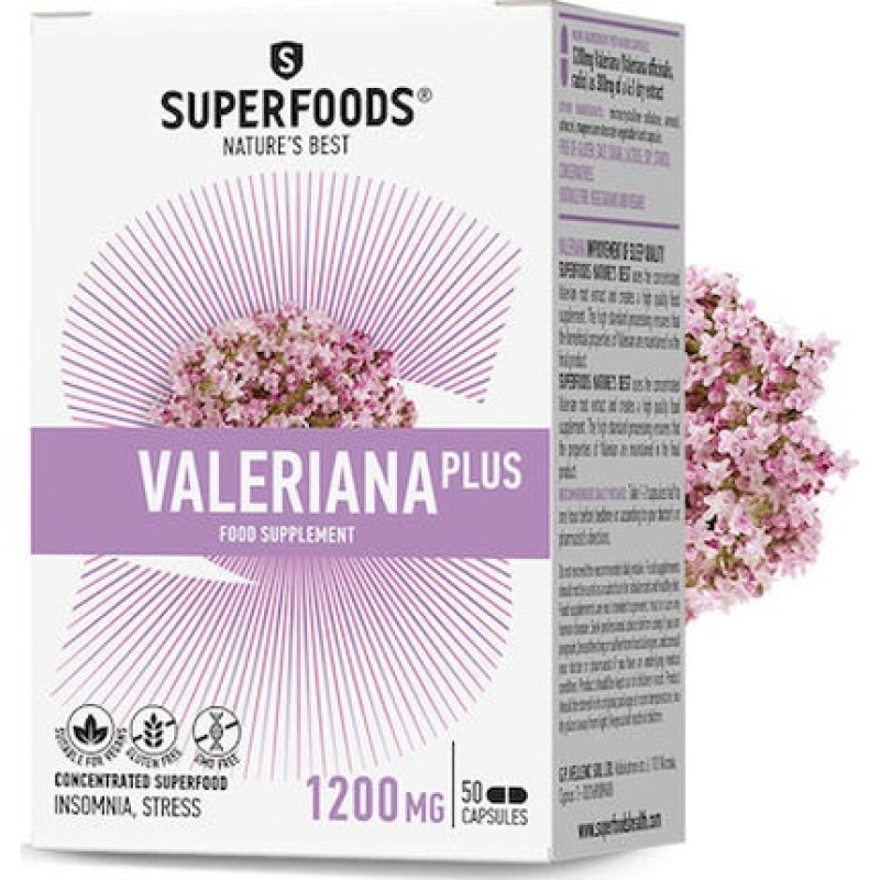 Superfoods Valeriana Plus - Dietary Supplement For Stress Relief And Insomnia, 50 Capsules