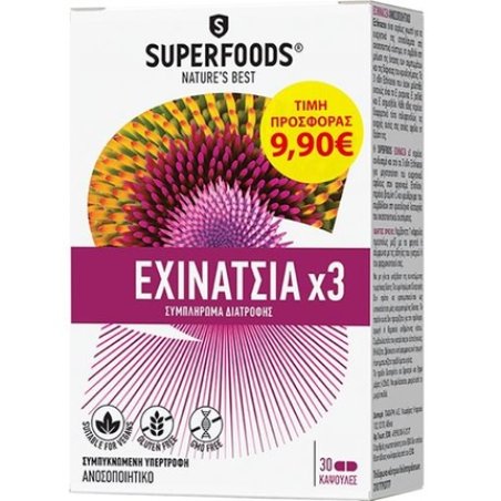 Superfoods Echinacea X3 Dietary Supplement For Immune Support - 30 Capsules