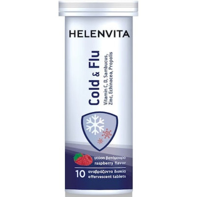 Helenvita Vitamin Cold Flu Dietary Supplement With Raspberry Flavor - 10 Effervescent Tablets