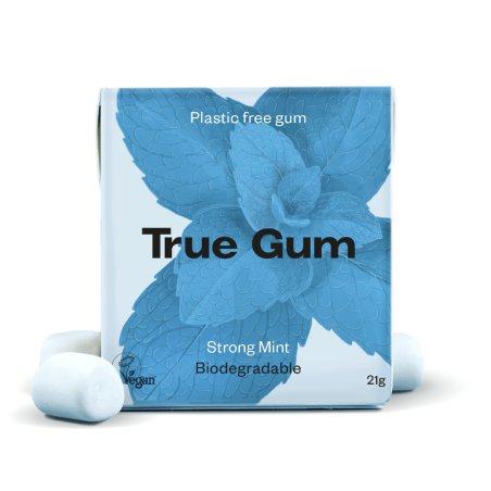 True Gum Biodegradable Vegan Chewing Gum Strong Mint 21g