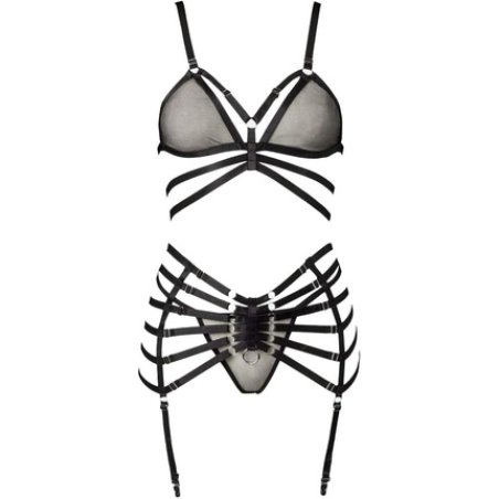 Grey Velvet Suspender Bandage Set XS-S Black