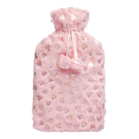 Ks Brands Plush Hearts Hot Water Bottle 2 Litre Pink