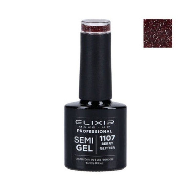 Elixir Hybrid Nail Polish 1107 Berry Glitter 8ml