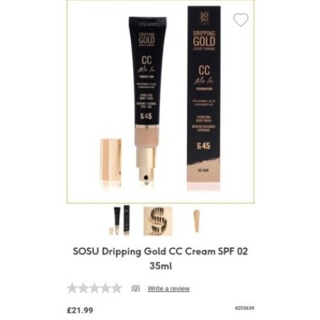 SOSU Dripping Gold Luxury Tanning CC Me In Foundation SPF 45 02 Fair