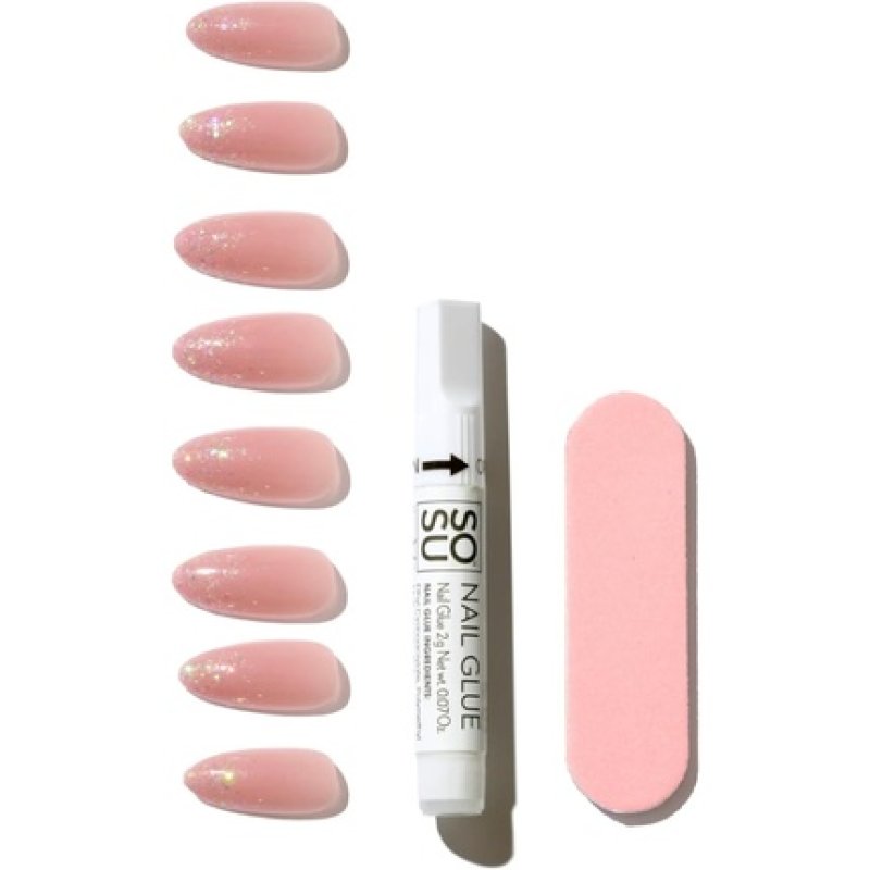 Sosu Salon Nails Sparkle Season 30 Glitter Press-On Nails 15 Sizes Pink