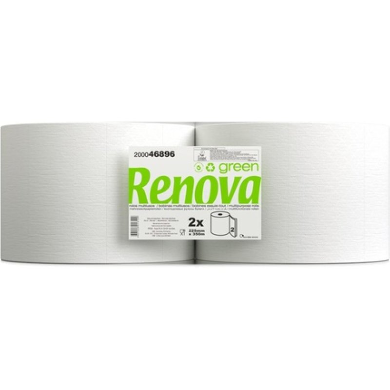 Renova Green Multipurpose Rolls 350m White Paper 2 Ply Ecolabel Certified