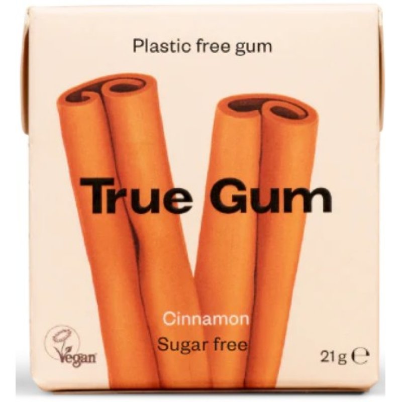 True Gum Cinnamon Plastic & Sugar Free Natural Chewing Gum Biodegradable Vegan 21g