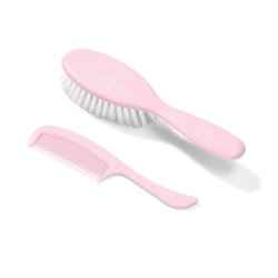BabyOno Brush and Comb Set for Children and Infants with Soft Bristles Pink
