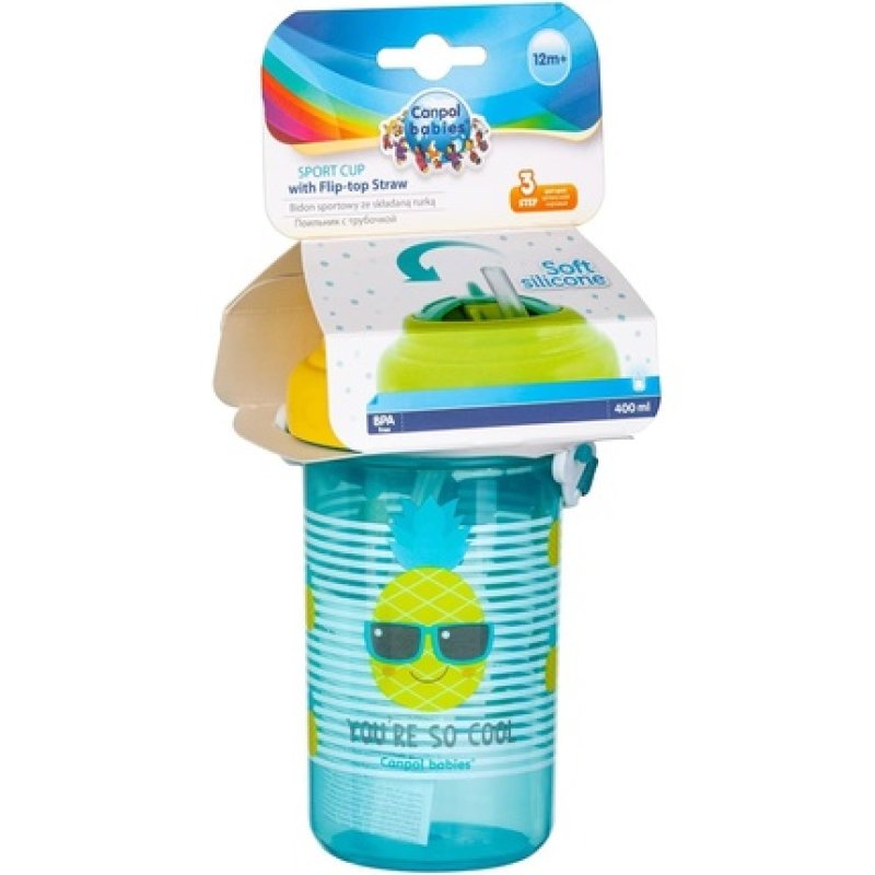 Cool 400ml Kids Sports Water Bottle with Straw and Strap Pineapple Motif