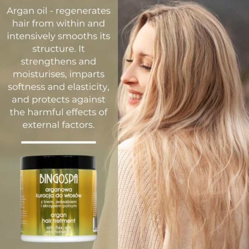 Bingospa Argan Conditioner 250g - Dry and Damaged Hair Treatment with Flax