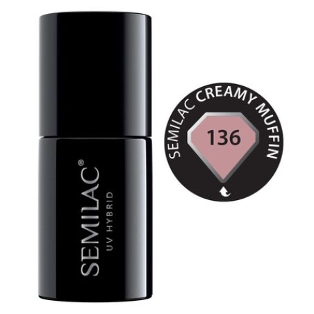 Semilac UV Nail Polish Creamy Muffin Beige Color 136 7ml - Intensive and Long-Lasting Color for Fingernails