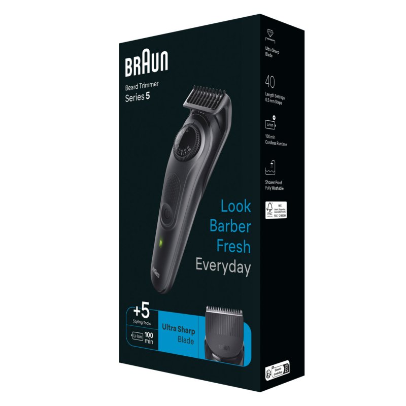 Braun Beard Trimmer Hair Clipper for Men with Ultra Sharp Blade 40 Length Settings Waterproof