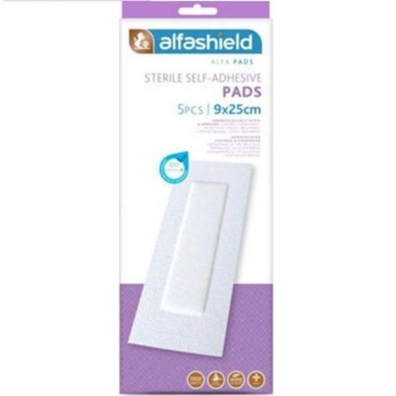 Alfa Gauze Alfashield Sterile Self-Adhesive Pads 9x25cm - Pack Of 5
