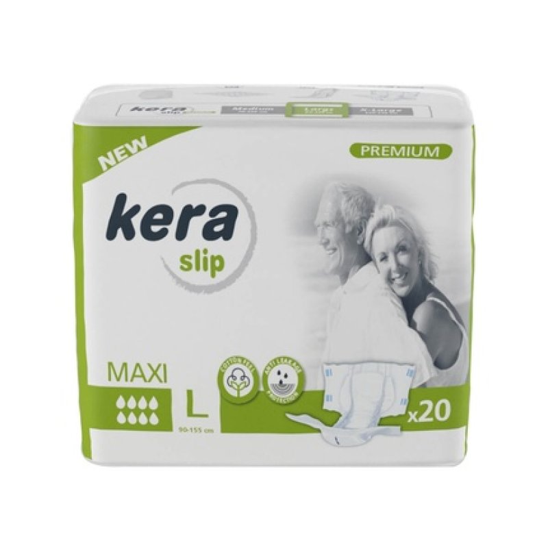 Kera Incontinence Slip Maxi Night Absorbent Nappies For Adults - Large, Pack Of 20 With Double Leak Protection