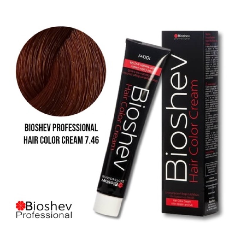 Bioshev Professional Hair Color Cream - 100ml - Copper Red Brown 7.46