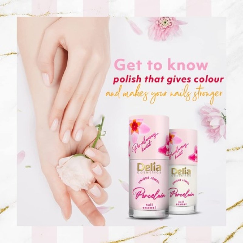 Delia Cosmetics 2-in-1 Nail Polish and Conditioner Porcelain Flower - Vegan Friendly - 11ml