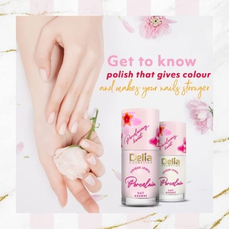 Delia Cosmetics 2-in-1 Nail Polish and Conditioner Porcelain Flower - Vegan Friendly - 11ml