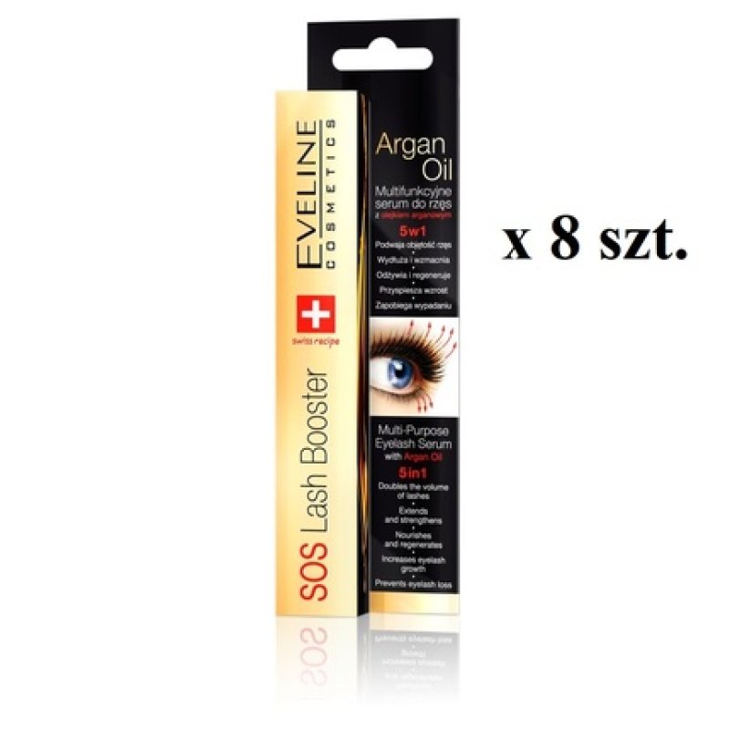 Eveline Set Sos Lash Booster With Argan Oil 5 In 1 Serum For Eyelashes 8x10ml
