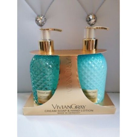 Soap Dispenser Turquoise Jasmine & Patchouli Matching Hand Cream Each 300ml Filled New